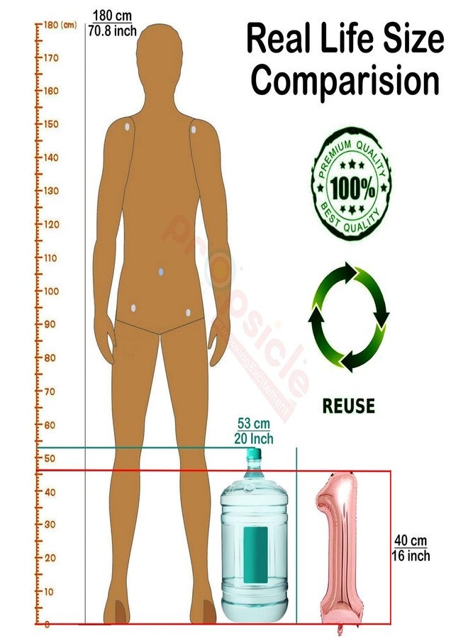 بروبسيكل بالون بروبسيكل رقم 1 من رقائق الألومنيوم مقاس 16 بوصة - بالون ذهبي وردي مزين برقم واحد لتزيين عيد الميلاد الأول، والذكرى السنوية، والمناسبات الهامة - بالون رقم واحد لطاولة الكيك والصور - Image 2